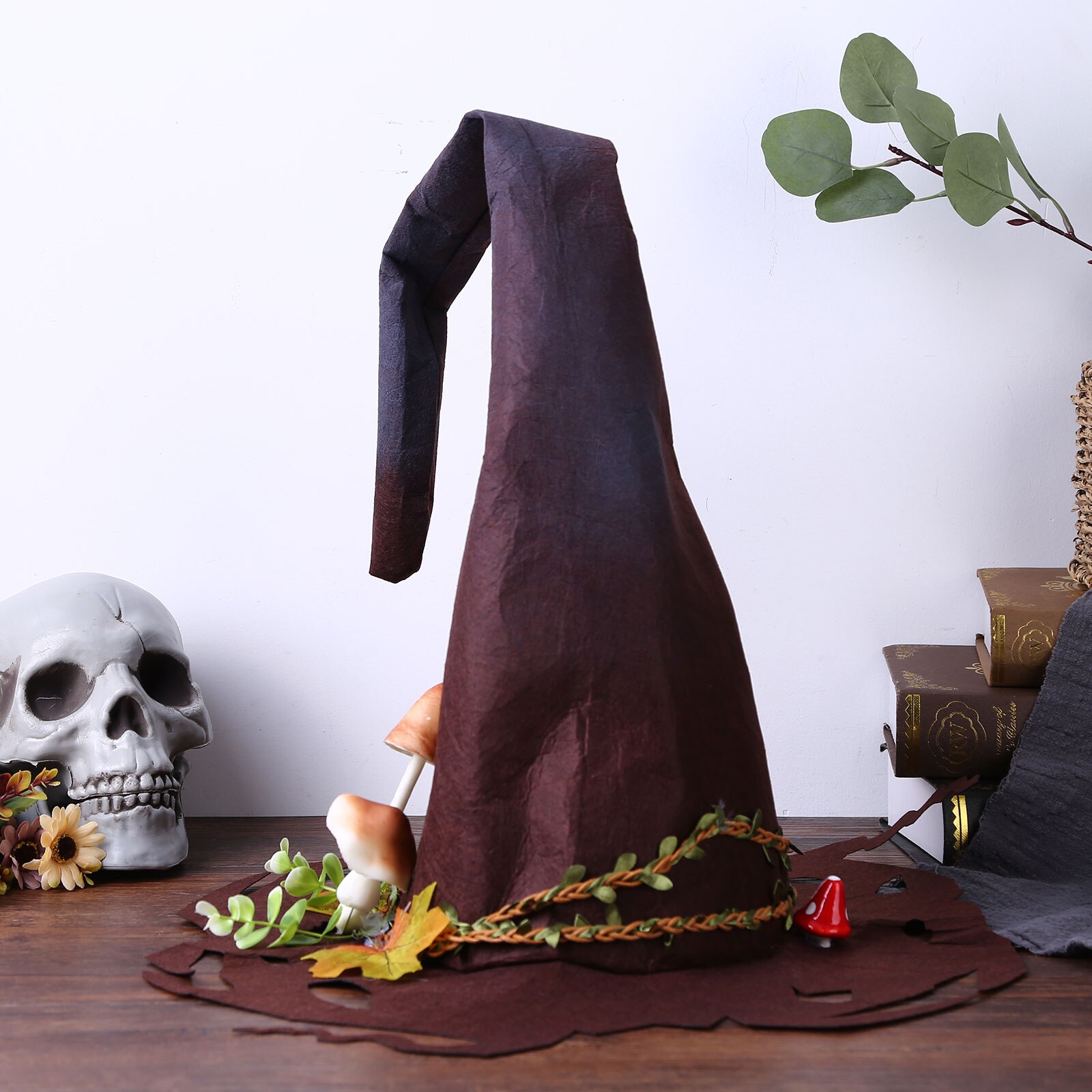 Halloween Party Felt Witch Hat Handmade Witch Hat with Flowers for Women Party Cosplay Costume Accessories