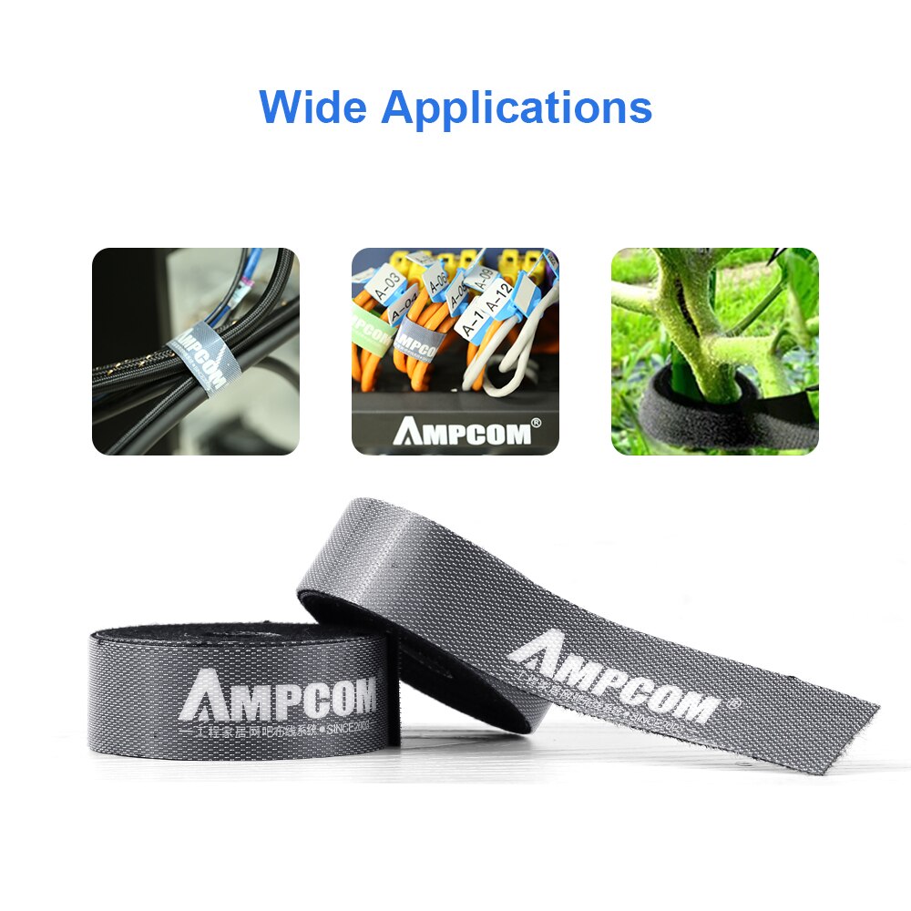 AMPCOM Klettband mit Klettverschluss, Klebebandstreifen, Nylon-Kabel-Organizer, selbstklebendes Verwaltung, wiederverwendbarer Kabelbinder für Telefonkabel