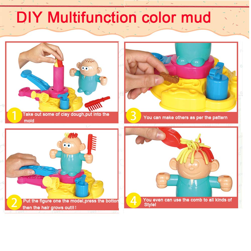 Handgemaakte diy 3d kleuren modder nep kapper kapper rollenspel haar groeien knippen kam plasticine gereedschapsset