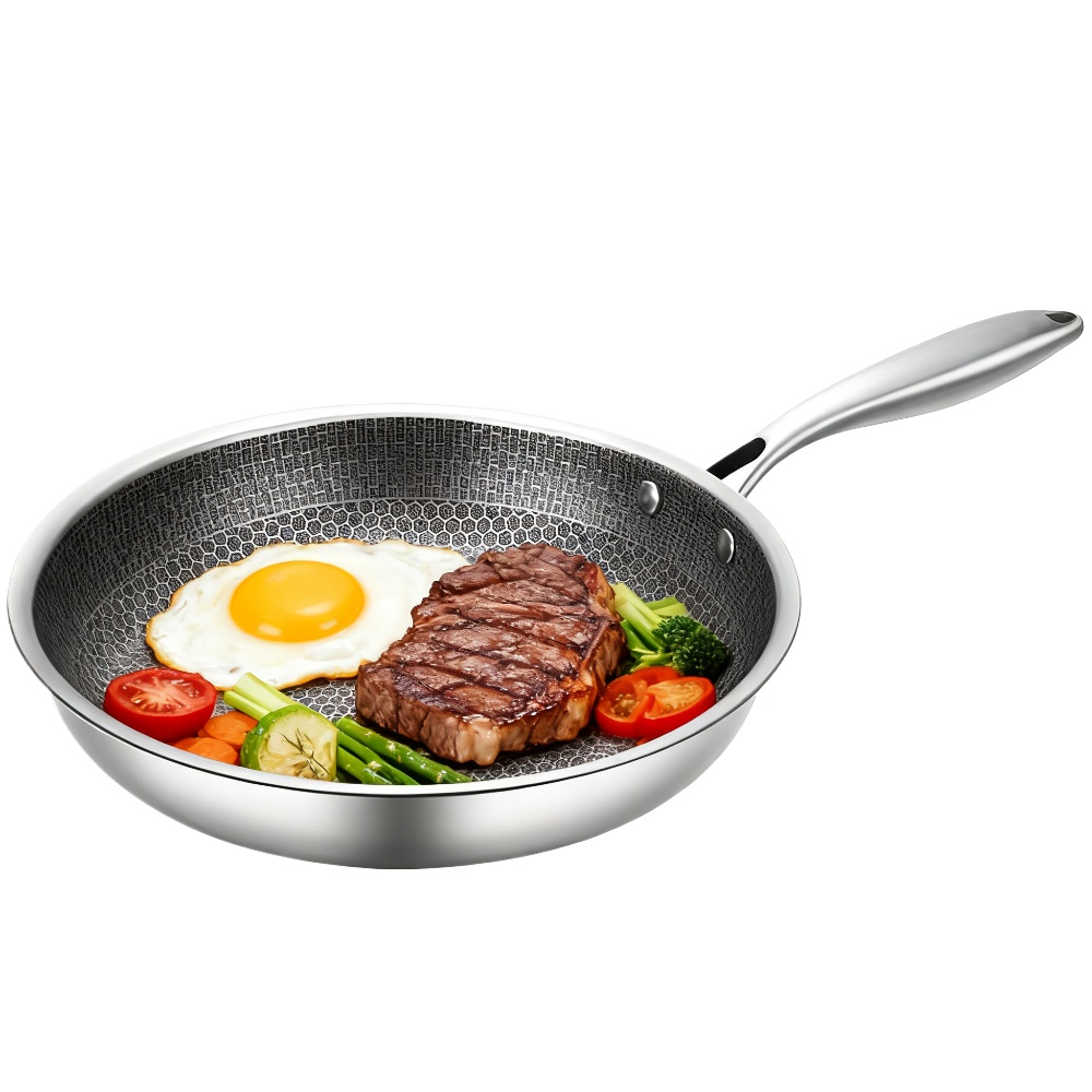28cm Frying Pan Stainless Steel Omelette Pan Nonstick Crepe Pan Honeycomb Skillet for Eggs Fried Anti Scratch Wok Cooking Pan