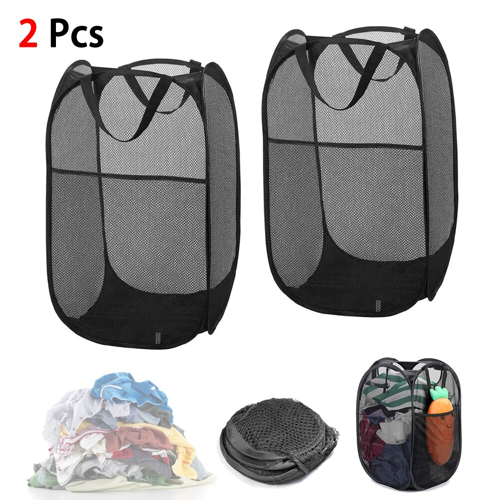 2pc Foldable Mesh Laundry Basket, Square Folding Laundry Basket, Square Laundry Basket, Classification Laundry Basket: A