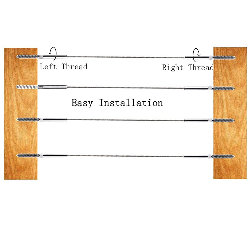 Swage Lag Screws Left & Right for 1/8 Inch Cable Railing, 316 Stainless Steel Stair Deck Railing Wood Post Balusters System 30 P