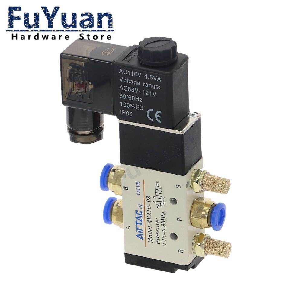 Pneumatic Electric Solenoid Valve 5 Way 2 Position Control Air Gas Magnetic Valve 12V 24V 220V Coil Volt 4mm-12mm Hose Fittings