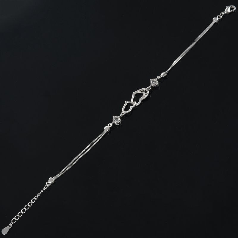 Sølvbelagt "hjerte ved siden av hjertet" damearmbånd med gravering "i love u" , 16 + 4cm justerbar platinakjede
