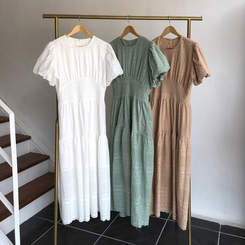 Sommer Frauen Strand Stil Solide max kleid O-ansatz Puff hülse Kleider hoch Straße Weibliche Vestidos INKEO 9D217