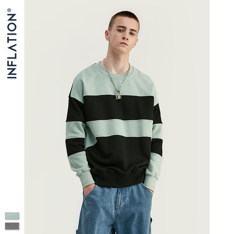 inflacja mężczyźni kontrastowa kolorowa bluza Streetwear 2020 raglanowa rękaw tkanina polarowa luźna bluza męska jesień sweter 9649W