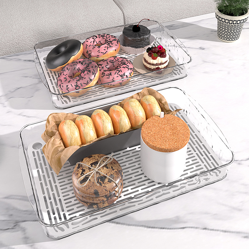 Bandeja de almacenamiento de drenaje de vajilla transparente, bandeja para fregadero de cocina, bandeja de frutas para sala de estar, organizador de artículos de tocador para baño, PET