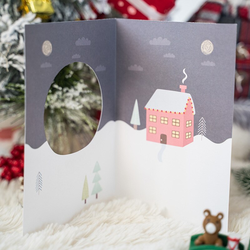 2sets Cartoon Sneeuwpop Wenskaart Envelop Kerstman Vrolijk Kerstfeest Vouwen Card Party DIY Xmas Papier Zegen Kaart
