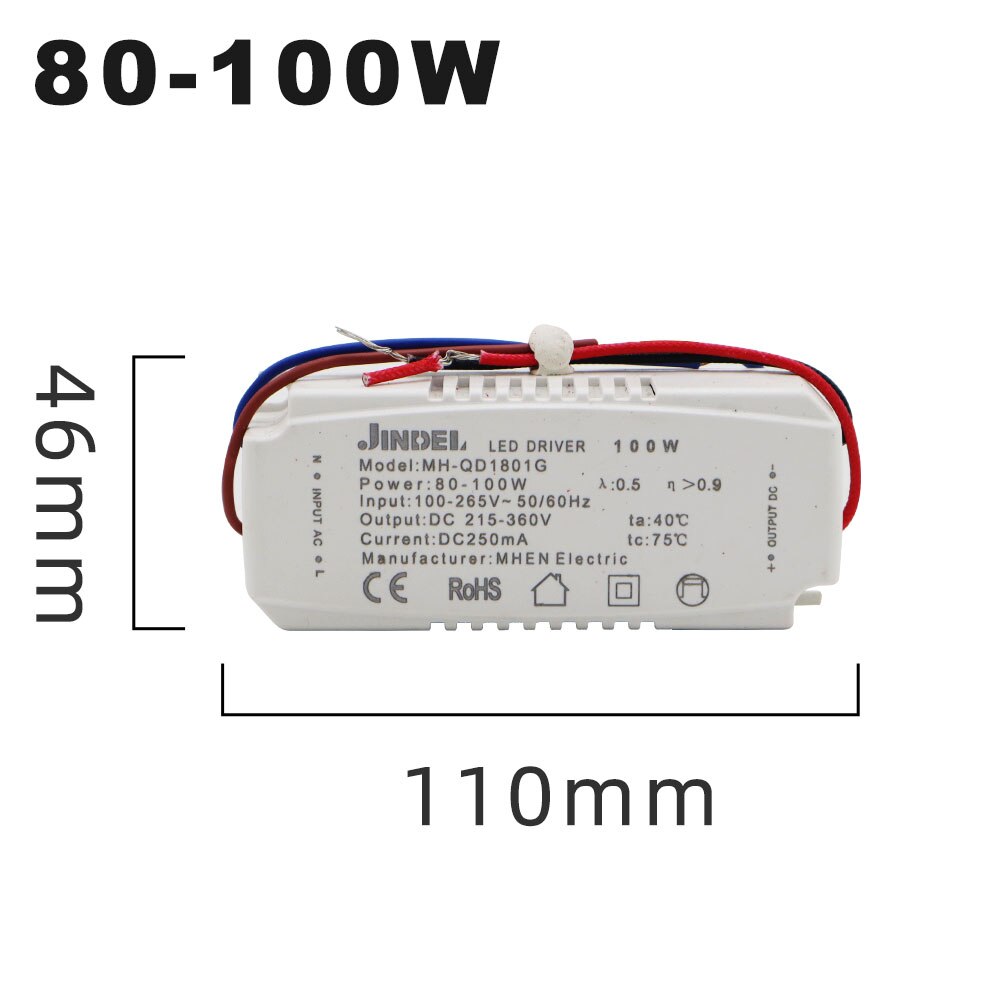 Ac100-265v vakiovirta led -ohjain  dc5.4-360v led -ohjain 250ma vakiovirtalähde 2-5w 4-7w 8-12w 13-18w 80-100w: 80-100w