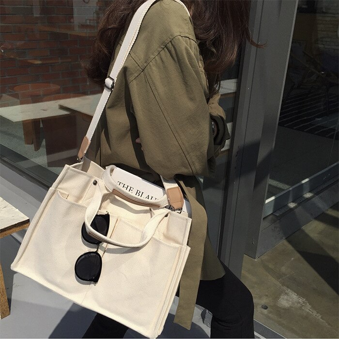 Casual Canvas Large Handbags Large-capacity Leisure bag multi-pocket practical Student Pockets Tote messenger bag