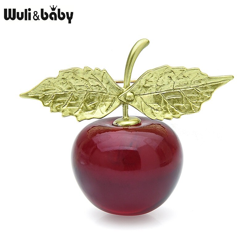 Wuli & bebê novo esmalte broches de cerejeira para mulher 3-color maçã frutas casual escritório broche pins presentes: dark red