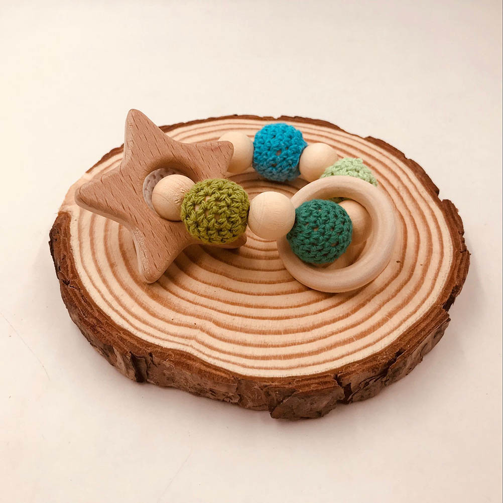 Wooden Teether Baby Bracelet Animal Shaped Organic Wood Silicone Beads Baby Rattle Stroller For Baby Wood Beads Baby Rattle