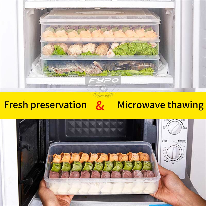 Fypo-caja de 3 capas para conservar el refrigerador, contenedor de almacenamiento de alimentos congelados, organizador de alimentos para pescado, carne y verduras