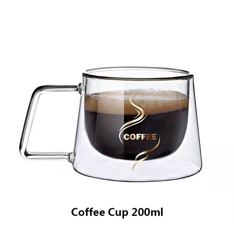 200ml Simple Double-Layer Transparent Heat-Insulated Glass Coffee Mug Double Wall Glass Cup Vacuum Cup for: Coffee Cup 200ml