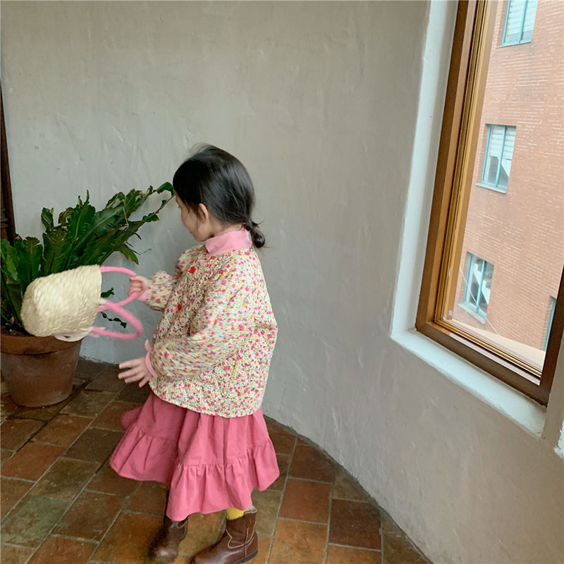 Herfst Kids Peuters Blauw Roze Bloemen Jas Bloemen Meisjes Jas Bladerdeeg Mouw Koreaanse Stijl Kinderen Bovenkleding