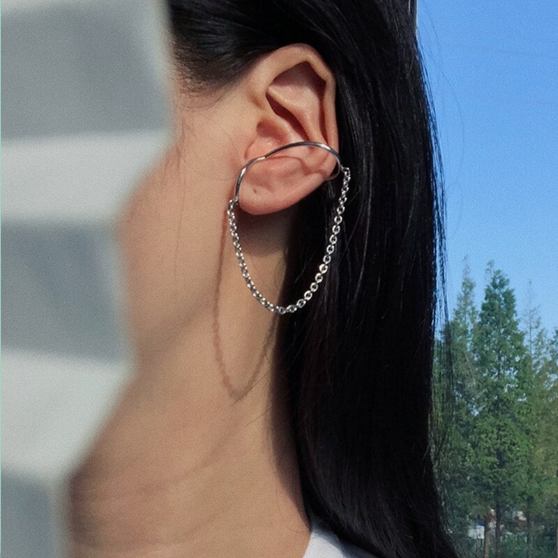Huanzhi guld sliver färg metall ear cuff örhängen utan piercing geometrisk kedja dubbel cirkel för kvinnor flicka smycken