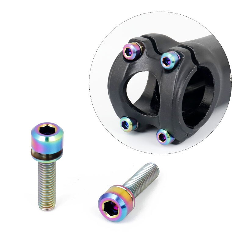 Deemount 6 pz/lotto di Titanio TC4 Bulloni M5x18 Esagonale Testa W/Rondella per Stelo cambio Morsetto del Reggisella Ti Vite Bicicletta parti di fissaggio: Radiant colore