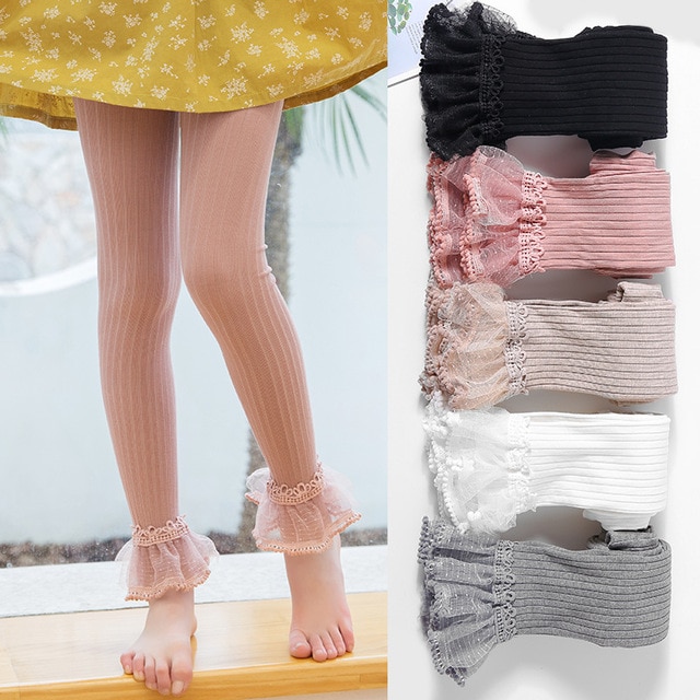 Leggings printemps-automne pour filles | Vêtements pour enfants, pantalon en coton doux, respirant, mignon, en dentelle,