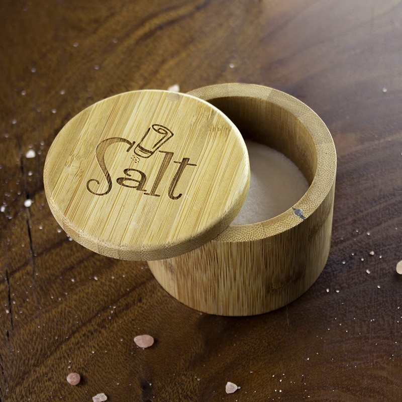 -Salt Box,Bamboo Salt Bamboo Storage Box With Magnetic Swivel Lid, Salt Engraved On Lid Storage Box