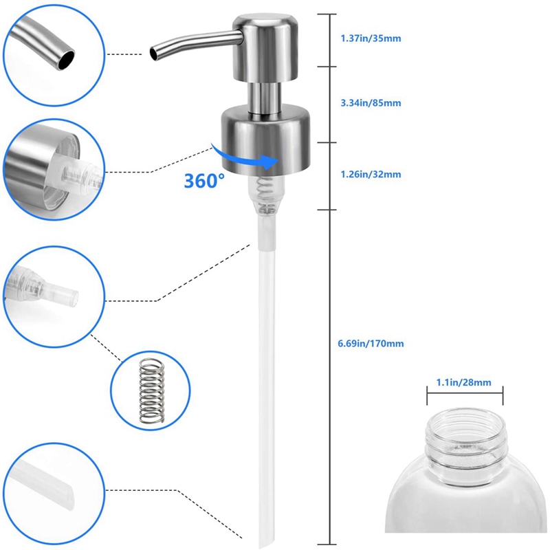 Zeepdispenser Pomp Vervanging-304 Rvs Zeep En Lotion Dispenser Pomp Voor Regelmatige 28/400 Hals Flessen