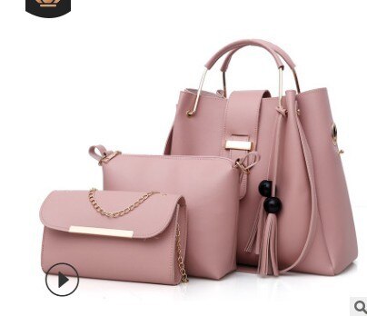 Three-piece Set Bags PU Leather Composite Luxury Bag Tassel Shoulder Messenger Bag for Women Handbag: PINK