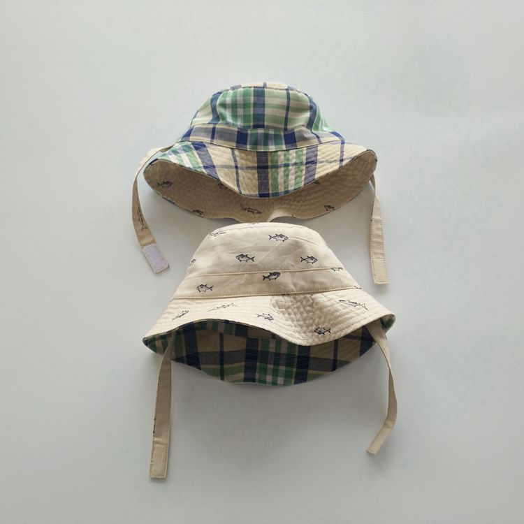 Chapeau de pêche pour enfants | Chapeau, seau, pliable, imprimé écossais, seau, deux côtés, vêtement réversible, animaux, casquettes pour enfants, Protection solaire A1,
