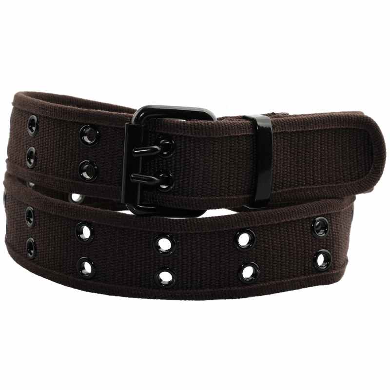 Canvas Web Belts for Men Women,Double Grommet Hole Buckle Belt: Coffee