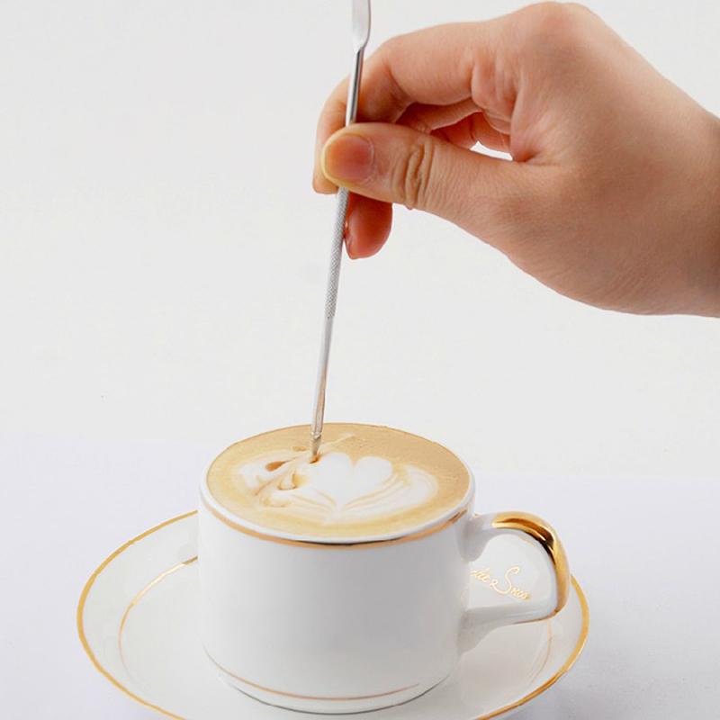 1 de acero inoxidable tirador café flor aguja café de arte aguja café pluma agujas café palo Barista herramientas de decoración