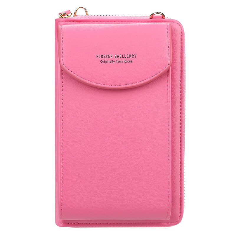 Women Wallet Brand Cell Phone Wallet Big Card Holders Wallet Handbag Purse Clutch Messenger Shoulder Straps Bag: rose red