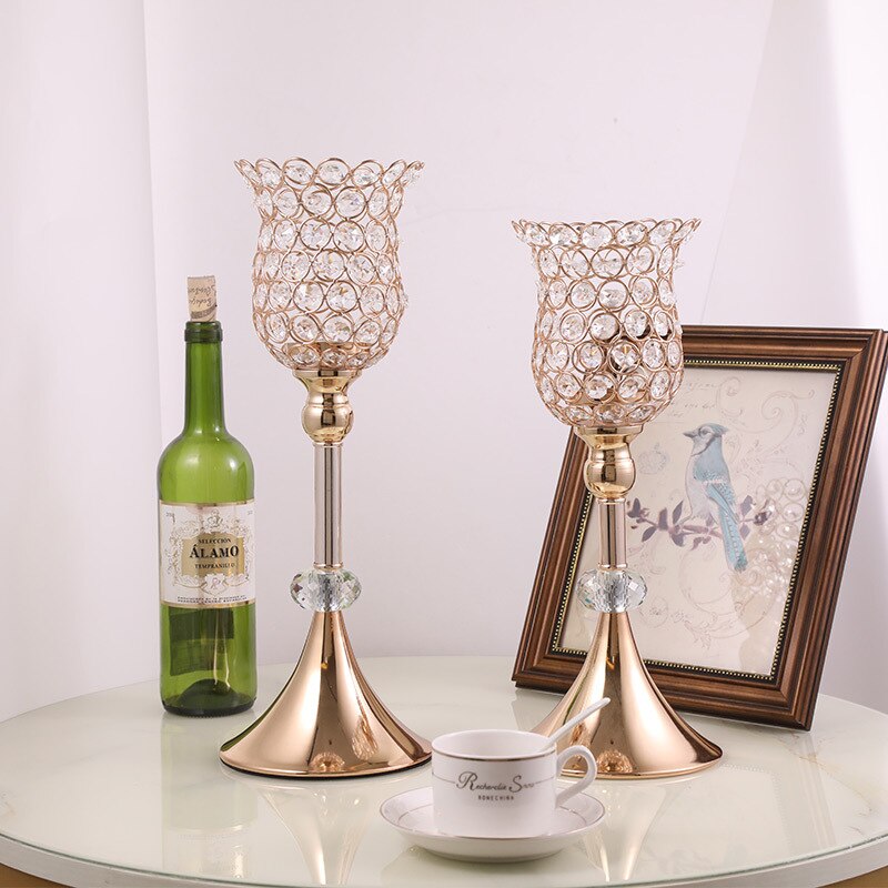 Candelabro de cristal K9, candelabro de acrílico bañado en oro para bodas, centros de mesa, candelero de decoración: 1Set