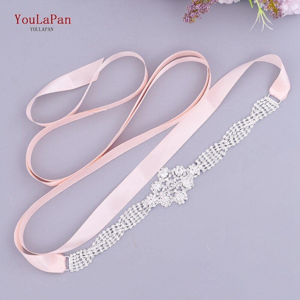 YouLaPan S98 Bling Bridal Belt Rhinestone Wedding Belt Dress Belt Luxury Dress Accessories Wedding Dress Accessories: Baby Pink ribbon