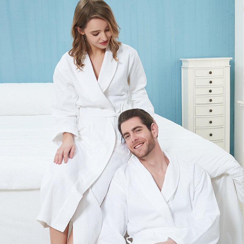 Vår høst tynn bomull vaffel badekåpe for menn kvinner hjemme hotell badekåper unisex svette fordampe spa kimono morgenkåpe