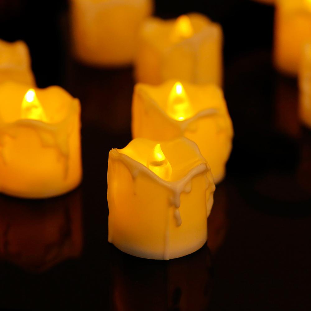 Bougies votives sans flamme de 12 | Bougies réalistes à piles et à lumière scintillante, de couleur blanc et ambre, pour mariage: yellow flicker 2