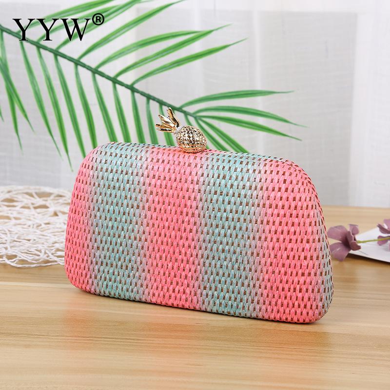 Bolso de mano de paja de de noche de bolso de mano de diamantes de imitación para mujer Mini caja bolso de bandolera de cadena bolso de la muchacha de forma cuadrada