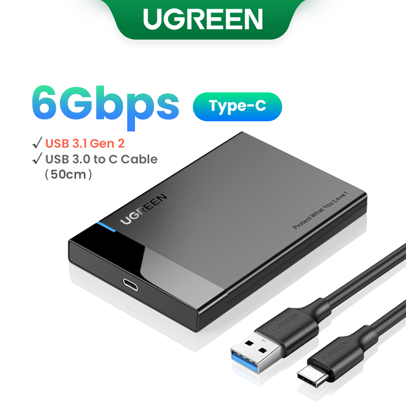 Ugreen hårddiskhölje 2.5 -tums sata till usb 3.0- hårddiskhölje för ssd-disk hårddiskbox usb  c 3.1 gen 2- hölje externt hårddiskhölje: Guld-