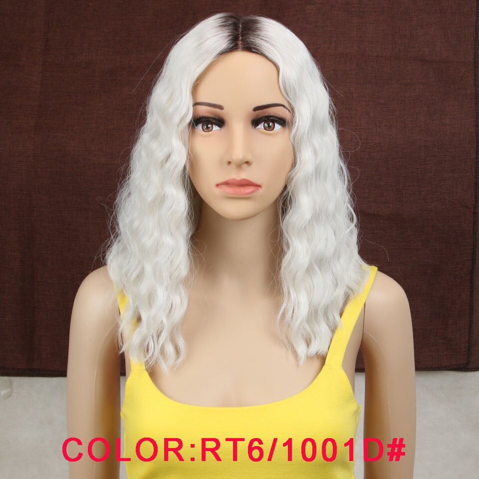 Pelucas sintéticas mágicas de 14 "con flequillo rosa y rojo, resistentes al calor, ondas al agua, para mujeres negras, encaje de estilo africano y americano: RT6-1001D