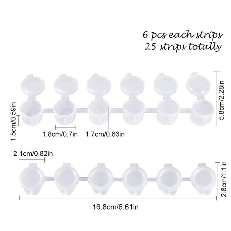 25 Strips Lege Verf Strips - 150 Potten 3Ml Mini Verf Pot Pod Strips Arts Ambachten Plastic Opslag Containers