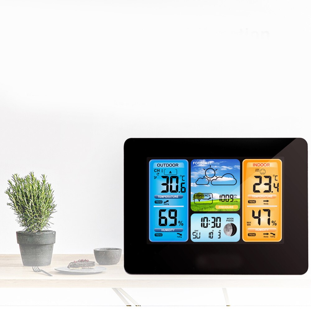 Wireless Weather Clock Indoor Outdoor Thermometer Hygrometer Digital Weather Forecast Barometer Calendar Alarm Clock without Bat