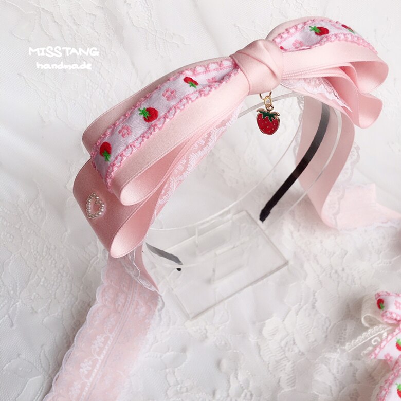 Bracelet pour cheveux rose, jolie paire de pinces à fraises, princesse Lolita Kawaii, couvre-chef, collier de sœur japonaise, doux, KC, ornement de cheveux: KC