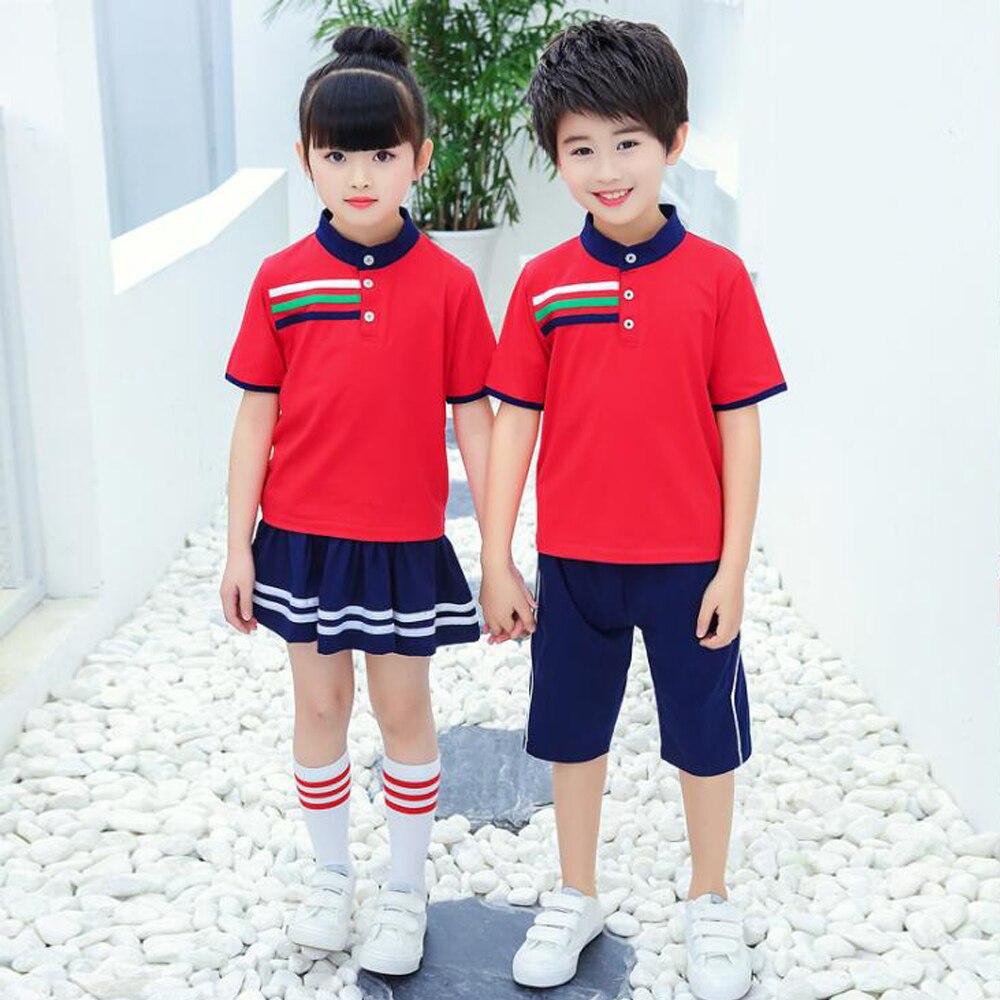 Red Plus Size Adults Children's Primary School Uniform Teen Students Chorus Costumes Kids Summer British School Uniforms Outfits