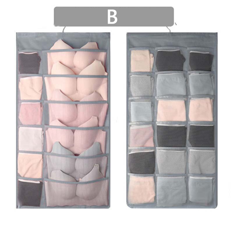 Mcao Hanging Closet Organizer Dual-Sided Wall Shelf Wardrobe Storage Bags for Underwear Bra Sock Mesh Pocket Metal Hanger TJ3624: B