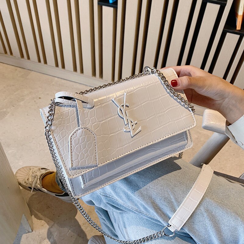 Damen Kleine Quadratische Tasche Neue PU Kette Damen Schulter Tasche Große Kapazität Casual Geldbörsen und Handtaschen: white 01