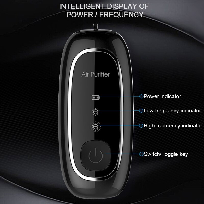 Personal Wearable Air Purifier Necklace Mini Portable Air Freshener Ionizer Negative Ion Generator Black