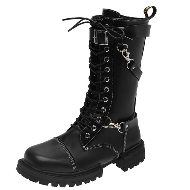 Women Motorcycle Boots Black Personality Punk Rock Knight Boots Thick Bottom Outdoor Woman Shoes Ladies Boots