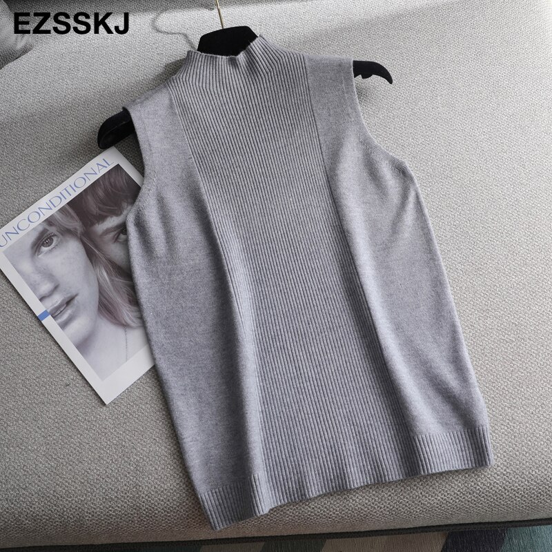 Sexig stickad topp vår höst tröja linne dam blus ärmlös v-ringad lös topp kvinnlig tröja väst topp: Grå