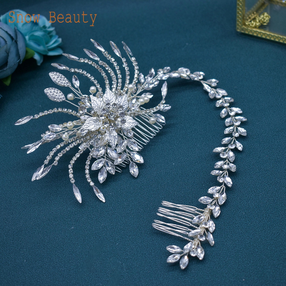 A422 pieza de pelo de novia de plata, diademas de boda brillantes, Tiaras hechas a mano, accesorios para el cabello de boda, joyería para la cabeza, tocado de novia: Naranja