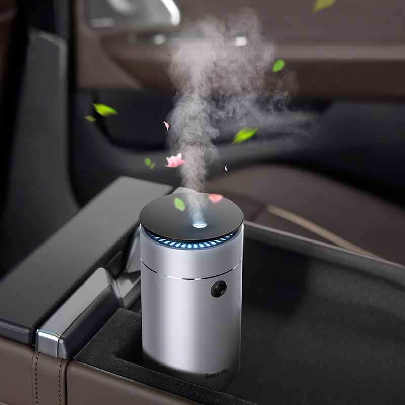 Baseus Car Air Freshener Humidifier Auto Purifier Aromo with LED Light For Car Aromatherapy Diffuser Car Air Freshner Perfume: Silver