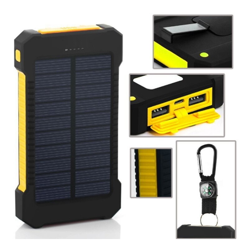 Universal Portable Waterproof Solar Power Bank 20000mah Dual-USB Solar Battery Charger for All mobilePhone Battery case