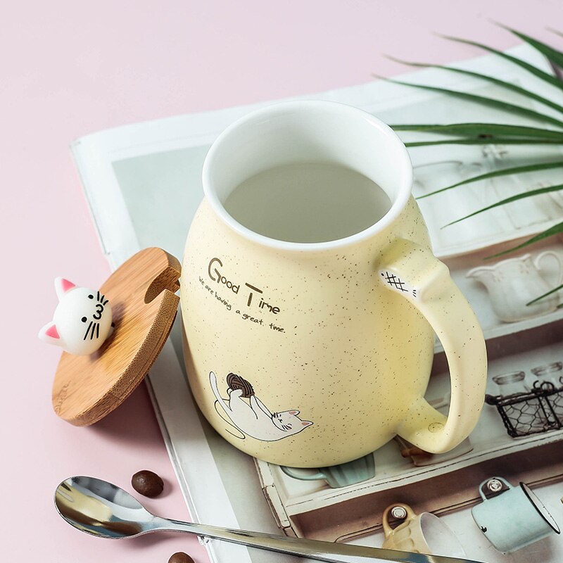 Color Cat Heat-Resistant Mug Cartoon with Lid Cup Kitten Coffee Milk Ceramic Mugs Children Cup Office Drinkware