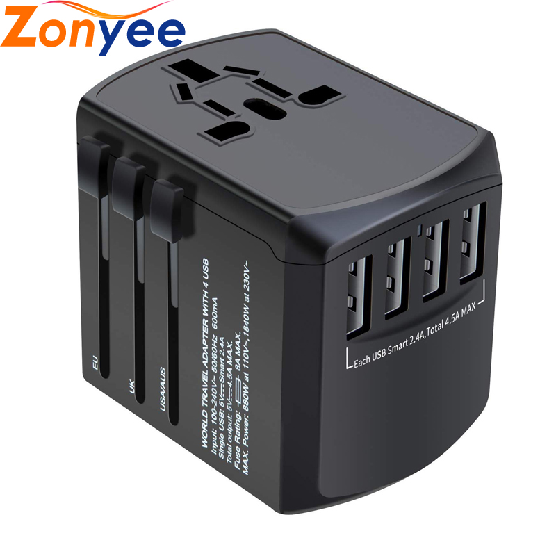 Universal Plug Adapter for Worldwide Travel All in One Wall Charger AC Socket for European UK AUS International Power Adapter